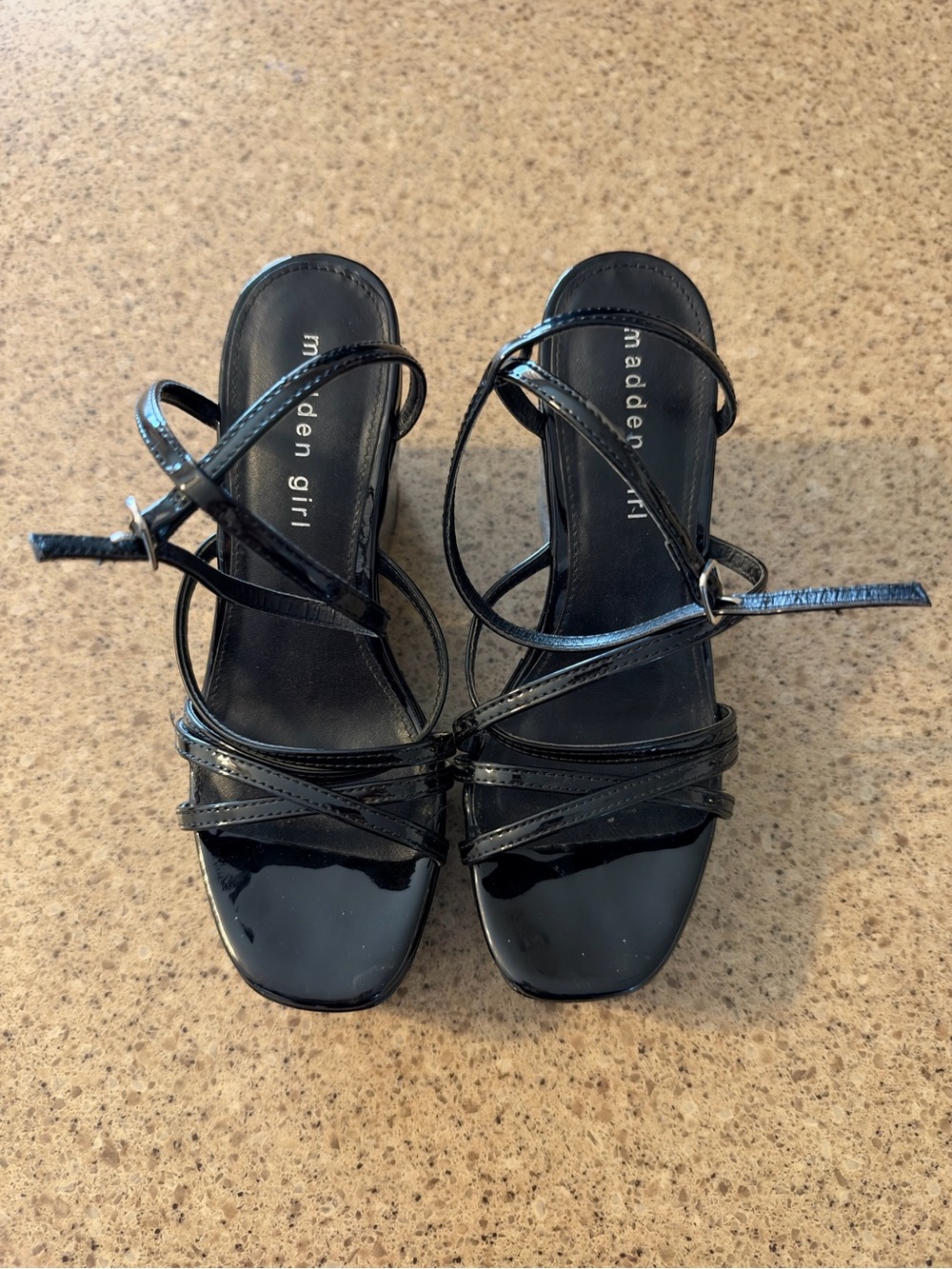 Madden Girl Black Patent Strappy Heeled Sandals